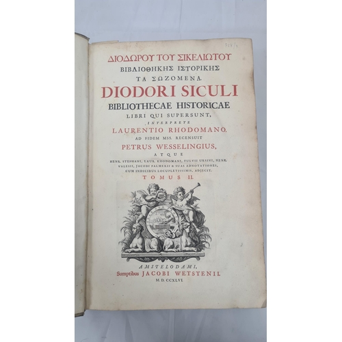 1h - Diodorus of Sicily - Bibliotheca Historica. 2 Folio Volumes. published 1746 in Amsterdam by Sumptibu... 