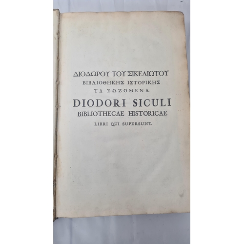 1h - Diodorus of Sicily - Bibliotheca Historica. 2 Folio Volumes. published 1746 in Amsterdam by Sumptibu... 