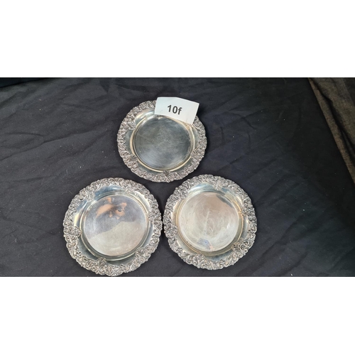 10f - Set of 3 900 Grade Silver Dishes (241g) 14cm Diameter