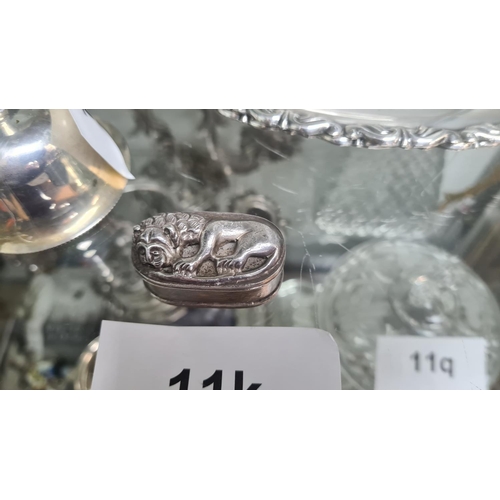 11k - Small Middle Eastern White Metal (low grade silver) Pill Box in the Form of a Lion