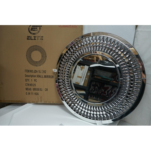 665 - Contemporary Round Wall Mirror 89cm x 89cm New and Boxed