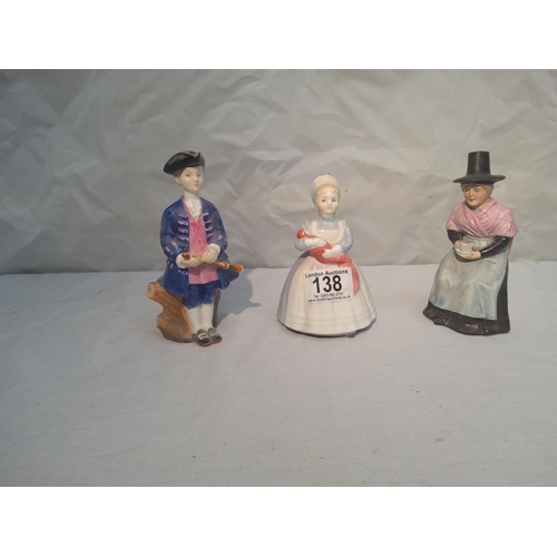 138 - 2 Royal Doulton Figurines to include The Rag Doll, The Boy from Williamsburg and another unrabdned f... 