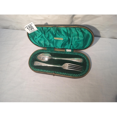 150 - Cased Victorian Hallmarked Silver Fork/Spoon Set Sheffield 1899 67g