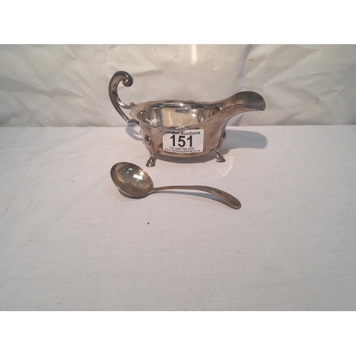 151 - Hallmarked Silver Gravy Boat and Ladle 181.7g