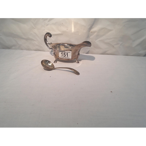 151 - Hallmarked Silver Gravy Boat and Ladle 181.7g