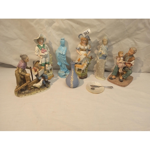 203 - Lot of Assorted Figurines including Lladro and a Jasperware Vase