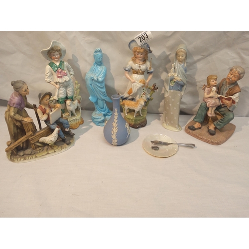 203 - Lot of Assorted Figurines including Lladro and a Jasperware Vase