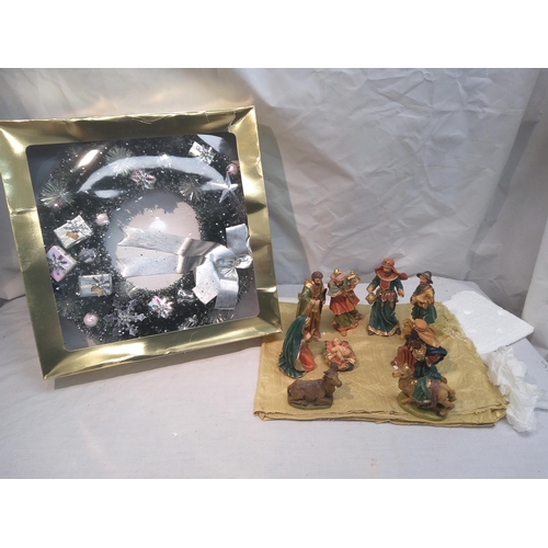 249 - Vintage Nativity Set and a Christmas Wreath