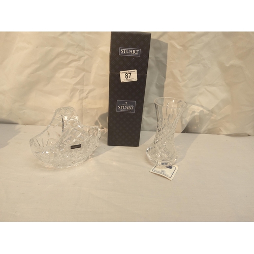 87 - Box Stuart crystal 6 inch daffodil vase and a Thomas Webb crystal basket