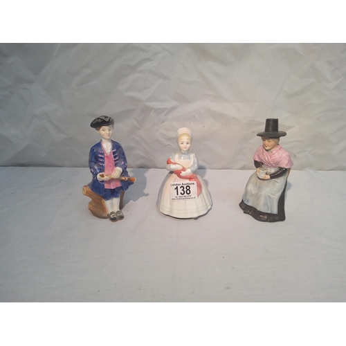 138 - 2 Royal Doulton Figurines to include The Rag Doll, The Boy from Williamsburg and another unrabdned f... 