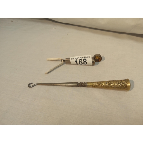 168 - Silver Cheroot Holder and a Button Hook