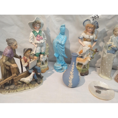 203 - Lot of Assorted Figurines including Lladro and a Jasperware Vase