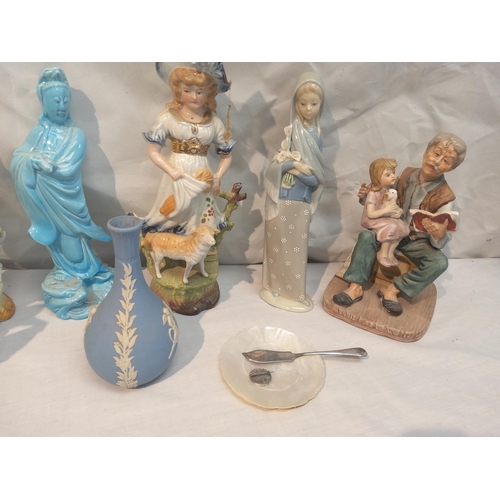 203 - Lot of Assorted Figurines including Lladro and a Jasperware Vase