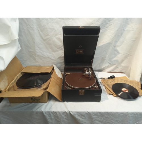 266 - His Masters Voice Portable Picnic Gramaphone and Assorted 78s