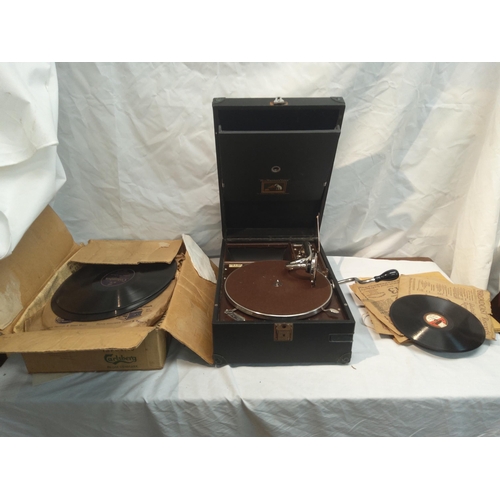 266 - His Masters Voice Portable Picnic Gramaphone and Assorted 78s