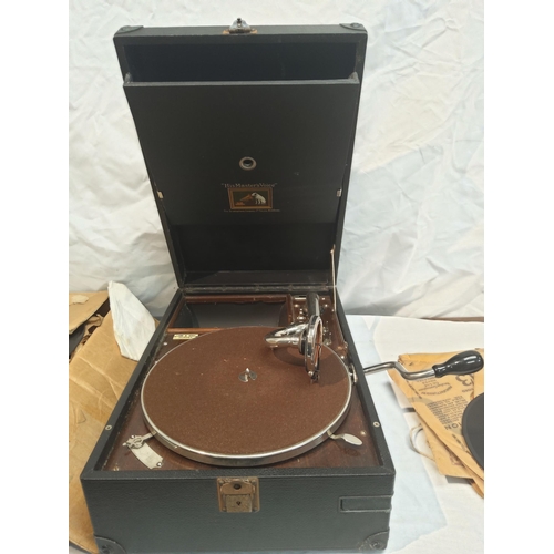 266 - His Masters Voice Portable Picnic Gramaphone and Assorted 78s