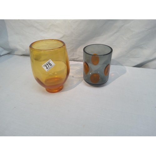 278 - 2 Vintage Glass Vases including 1 Whitefriars