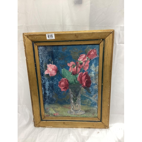 610 - Framed 1920s Still Life Oil on Canvas Signed