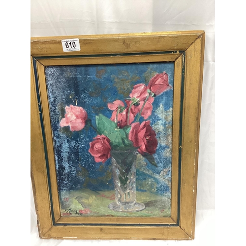 610 - Framed 1920s Still Life Oil on Canvas Signed