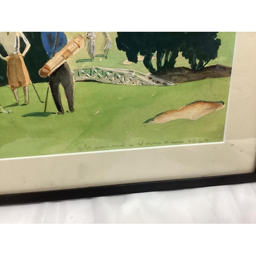 618 - Framed 1920s Golf Scene Watercolour