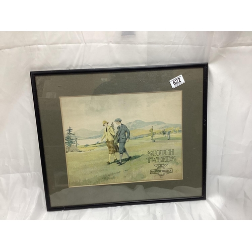 622 - Framed Scotch Tweeds Golfing Advertising Poster