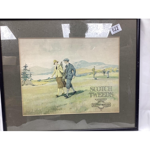 622 - Framed Scotch Tweeds Golfing Advertising Poster