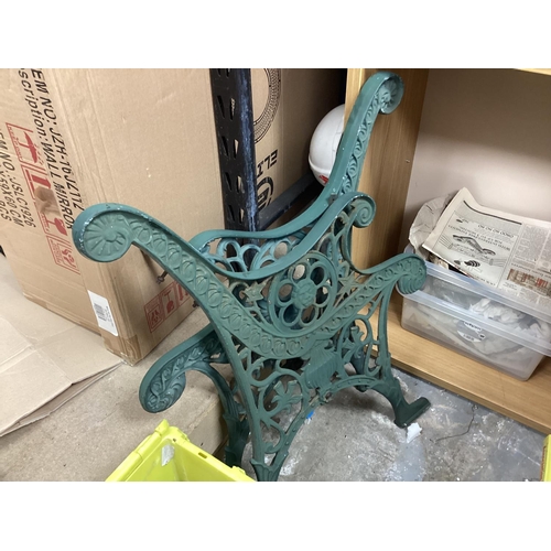 680 - Pair of Green Cast Iron Bench Ends