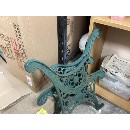 680 - Pair of Green Cast Iron Bench Ends