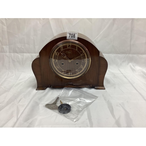 708 - Smiths Mantle Clock with Key and Pendulum