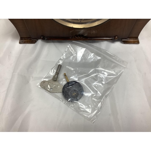 708 - Smiths Mantle Clock with Key and Pendulum