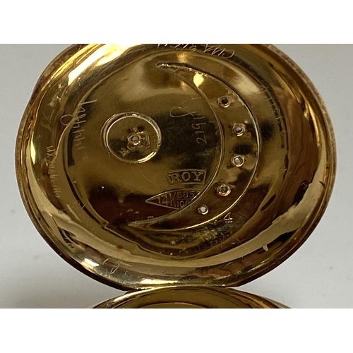 16 - Waltham 14k Gold Pocket Watch with Moon and Star Decoration including Diamonds 30g