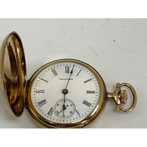 16 - Waltham 14k Gold Pocket Watch with Moon and Star Decoration including Diamonds 30g