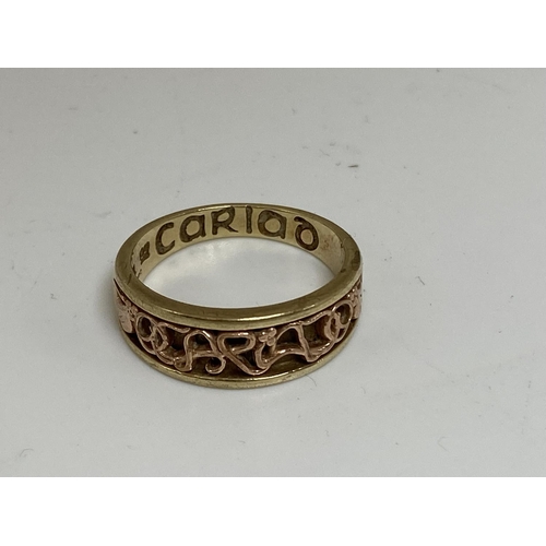 24 - 9ct Gold Cariad Ring Size Q 5g