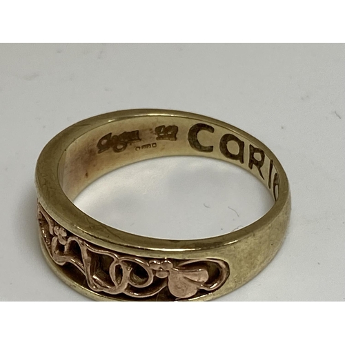 24 - 9ct Gold Cariad Ring Size Q 5g