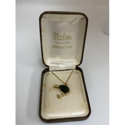 30 - Greenstone Pendant on a Gold Plated Necklace