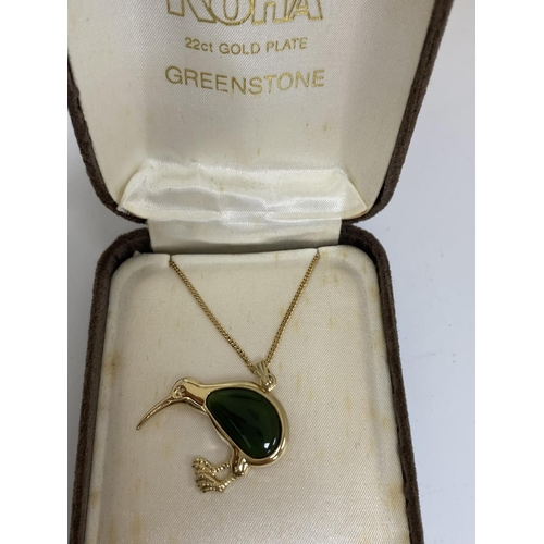 30 - Greenstone Pendant on a Gold Plated Necklace