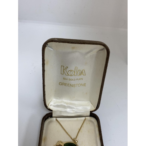 30 - Greenstone Pendant on a Gold Plated Necklace