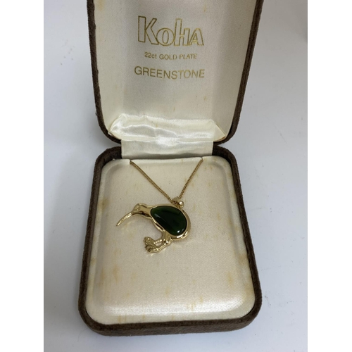 30 - Greenstone Pendant on a Gold Plated Necklace