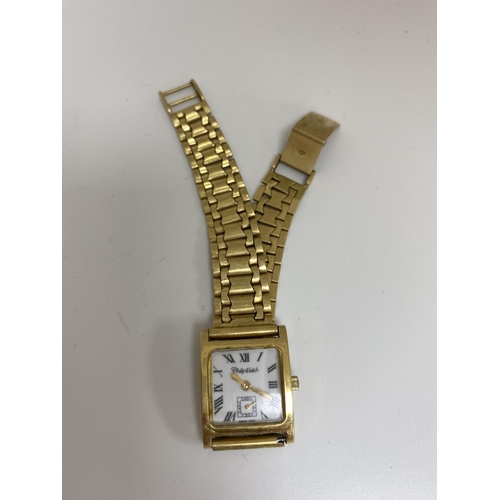 3A - Vintage Philip Watch 18k Gold Quartz Wrist Watch with 750 Hallmark 41.3 Grams