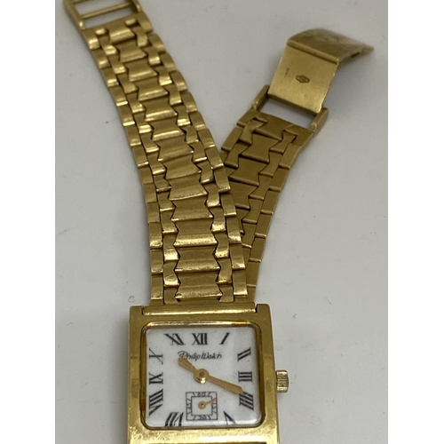 3A - Vintage Philip Watch 18k Gold Quartz Wrist Watch with 750 Hallmark 41.3 Grams