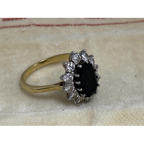 6 - Princess Diana Inspired 18ct Gold & Platinum Diamond/Sapphire Ring. Approx. 2 Carat Sapphire with 12... 