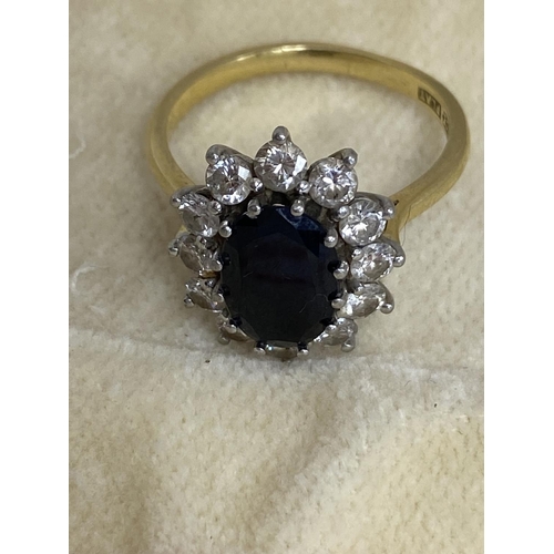 6 - Princess Diana Inspired 18ct Gold & Platinum Diamond/Sapphire Ring. Approx. 2 Carat Sapphire with 12... 