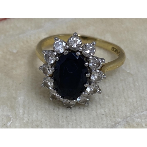 6 - Princess Diana Inspired 18ct Gold & Platinum Diamond/Sapphire Ring. Approx. 2 Carat Sapphire with 12... 