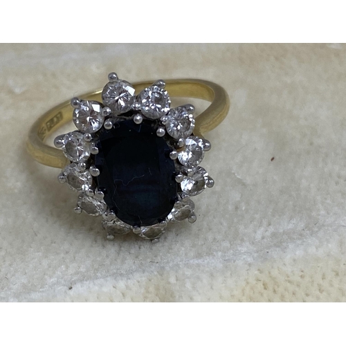 6 - Princess Diana Inspired 18ct Gold & Platinum Diamond/Sapphire Ring. Approx. 2 Carat Sapphire with 12... 