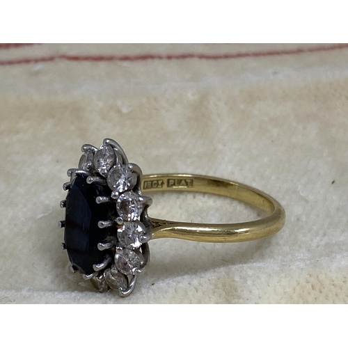 6 - Princess Diana Inspired 18ct Gold & Platinum Diamond/Sapphire Ring. Approx. 2 Carat Sapphire with 12... 