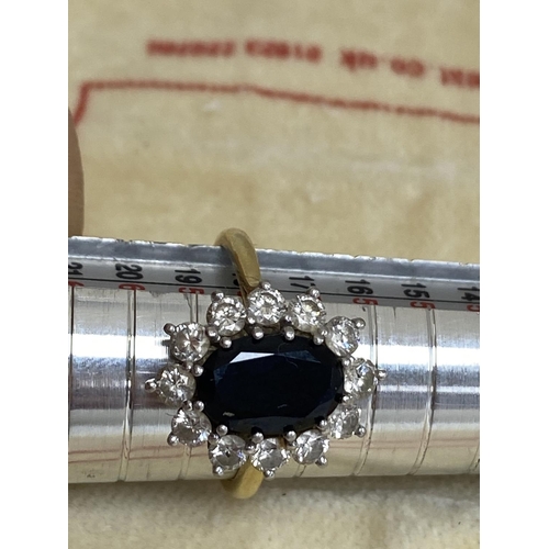 6 - Princess Diana Inspired 18ct Gold & Platinum Diamond/Sapphire Ring. Approx. 2 Carat Sapphire with 12... 