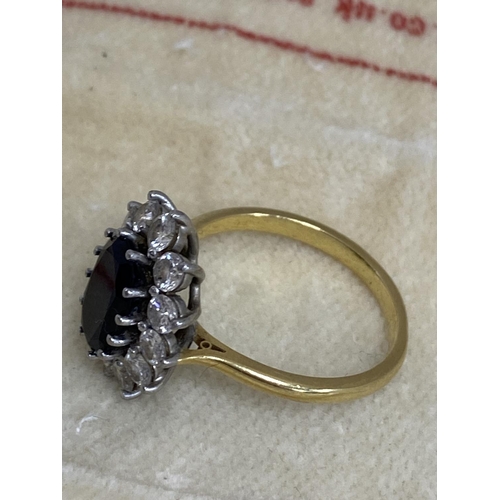 6 - Princess Diana Inspired 18ct Gold & Platinum Diamond/Sapphire Ring. Approx. 2 Carat Sapphire with 12... 