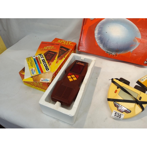 530 - Vintage Tomy Tronic Game and a Thunderbirds Alarm Clock, Electronic Split Second Game and a RC Airsh... 