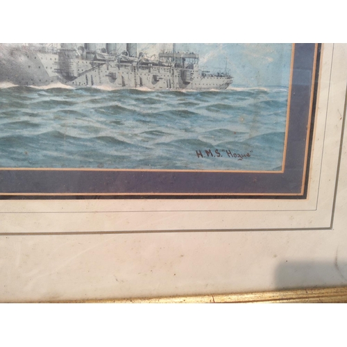 613 - Framed Signed Watercolour of HMS Hogue Dated 1903