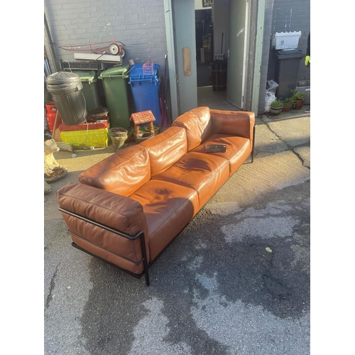 2 - Cassina Le Corbusier LC3 Sofa with Feather Padded Cushions, Black Frame in Brown Leather. Original P... 